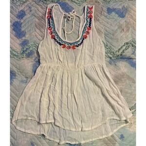 Truth NYC Women's White Boho Embroidered Empire Waist Tank‎ Top, Small